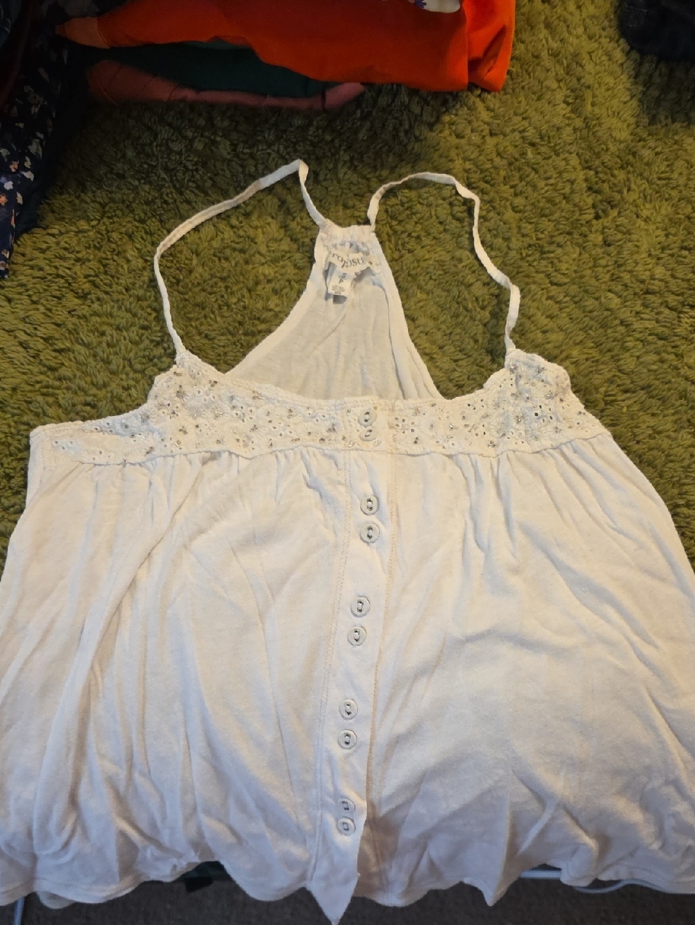 Juniors Aeropostale White Crochet-Trim Button Front Tank Top